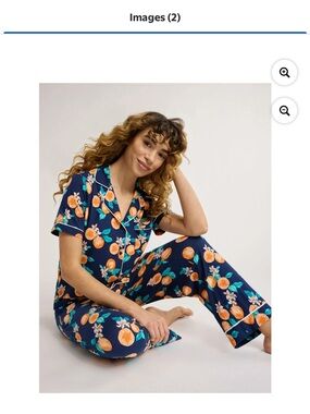 Navy Orange Print Short-Sleeve Pajama Set